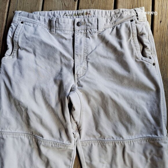 Eddie Bauer Mens Work Heavy Duty Khaki Cargo Pants Size 40X30 Cotton Fabric - Picture 2 of 14